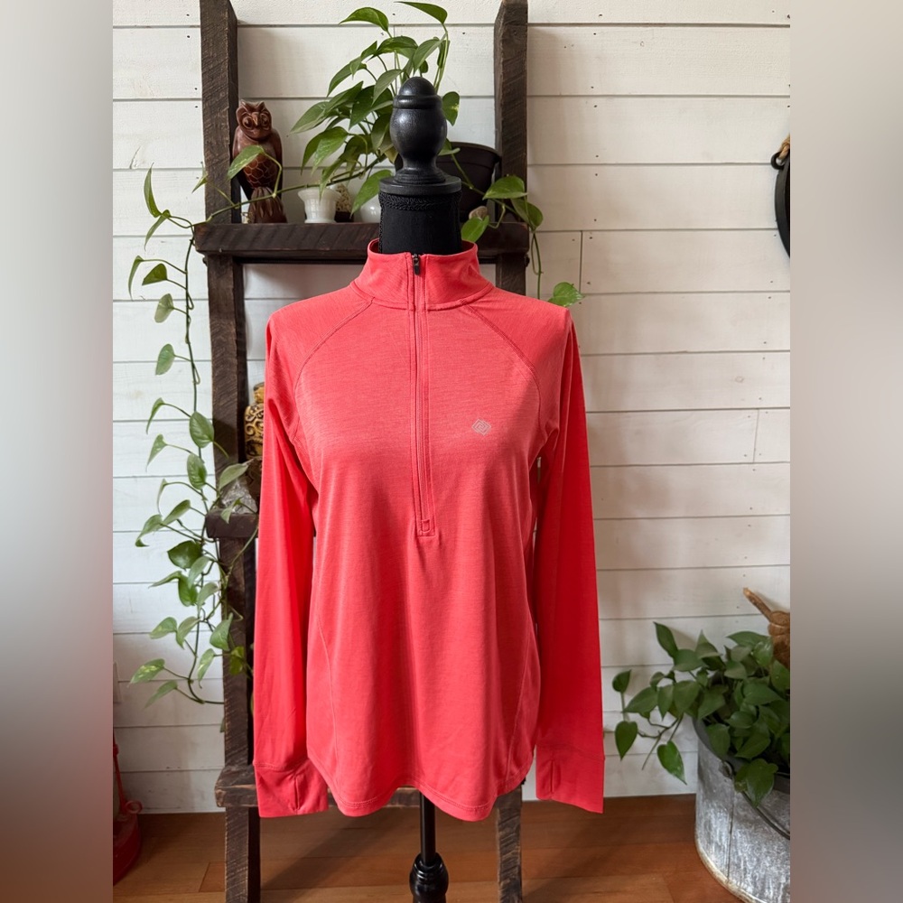 ZELOS Women's Bright Coral Long Sleeve Quarter-Zip Top